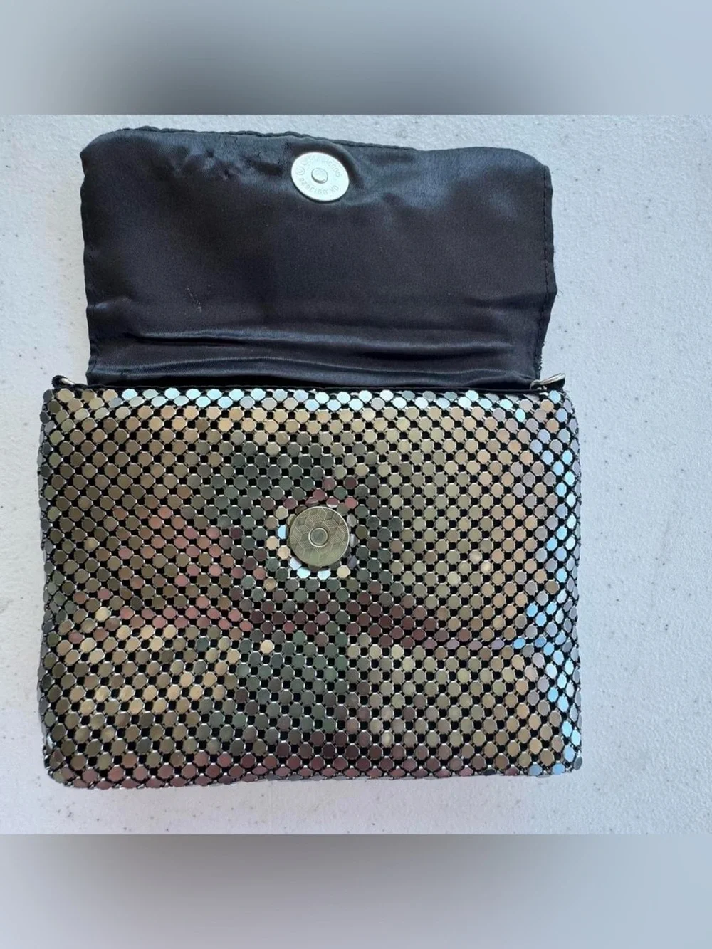 Silver Chainmail Formal Clutch Evening Bag Crossbody Strap Wedding Purse